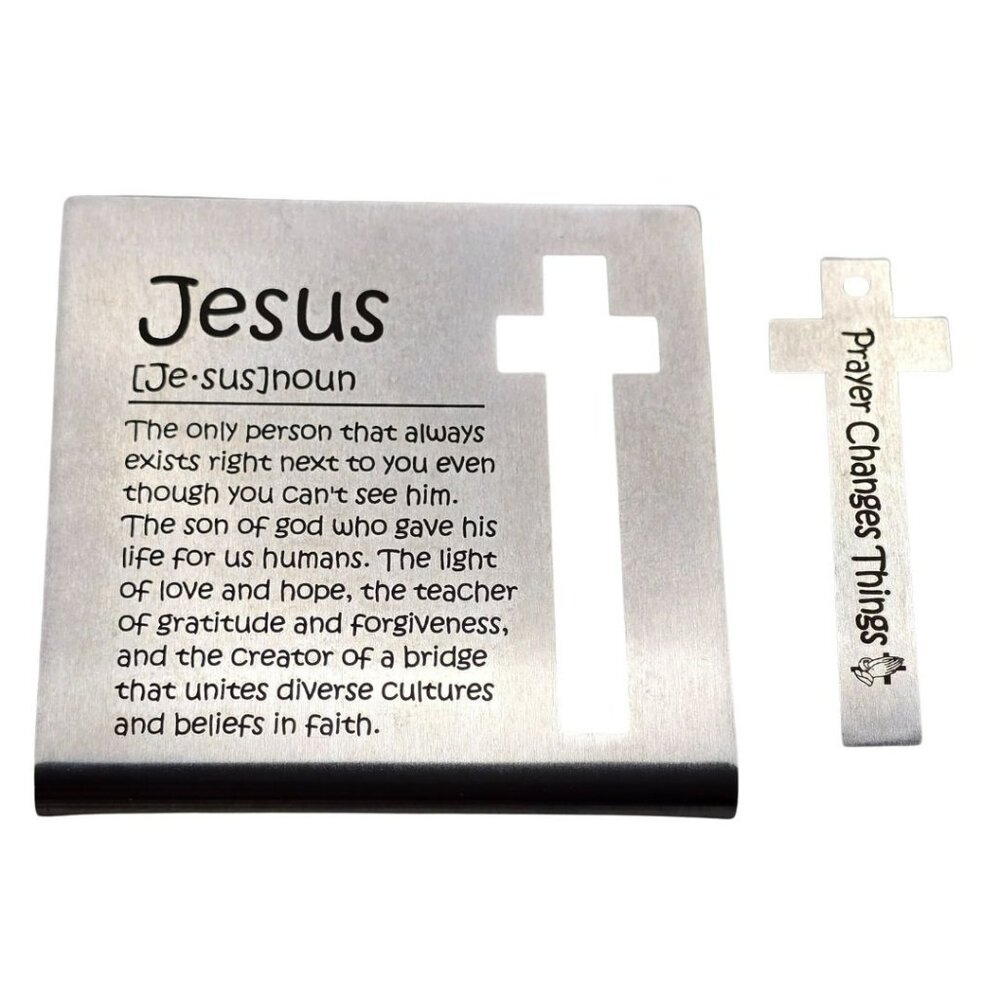 Jesus Prayer Changes Things Metal Sign Plaque w Cross Bookmark Christian Gift